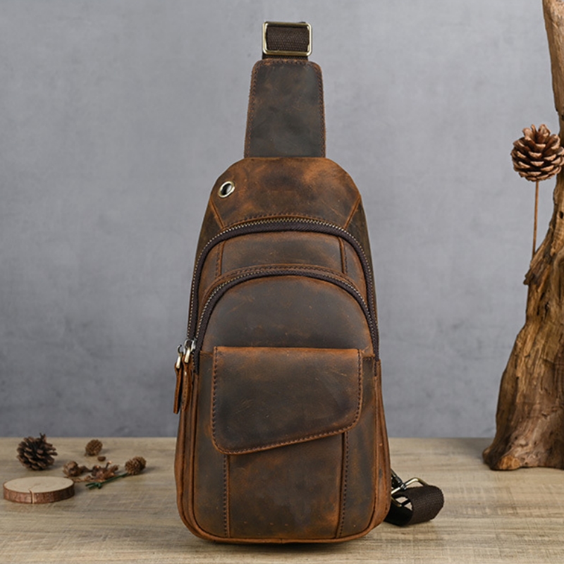 Leather Backpack Vintage - Sac de Poitrine Multifonctionnel de Luxe